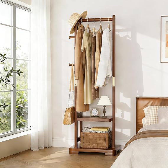 Clothes Rack with 2 Shelves and 4 Hooks