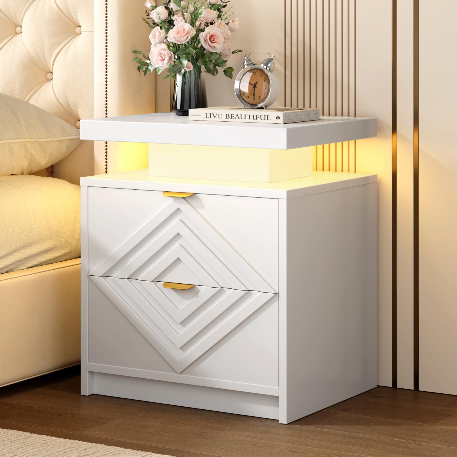 LED Nightstand with Charging Station