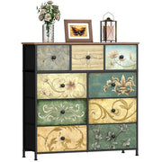 9-Drawer Fabric Dresser with Retro Floral Pattern