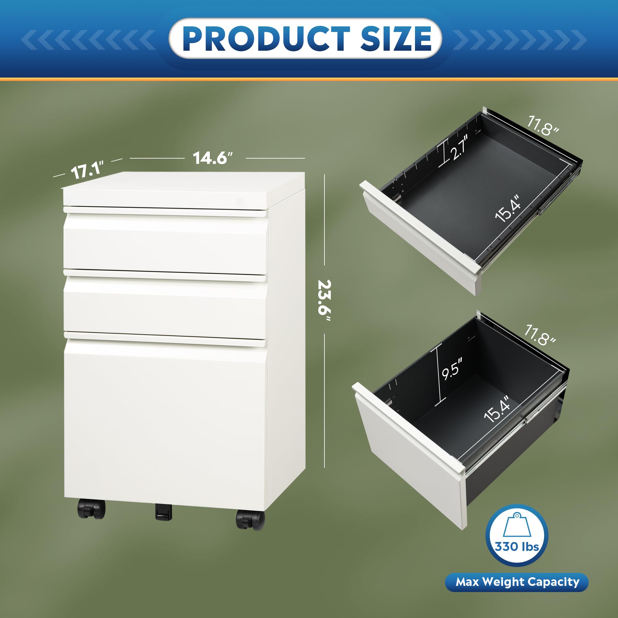 3 Drawer Mobile File Cabinet with Lock