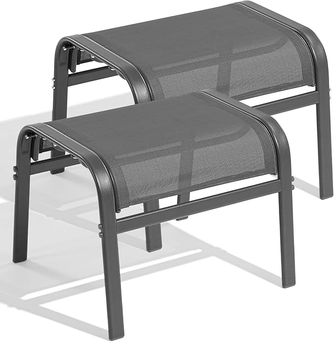 Outdoor Ottoman Footrest Set of 2 - Textilene Fabric with Metal Frame