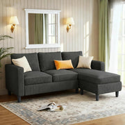 3-Seat Convertible L-Shaped Sectional Sofa with Reversible Ottoman
