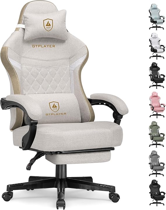 Fabric Gaming Chair with Pocket Spring Cushion and Adjustable Recliner
