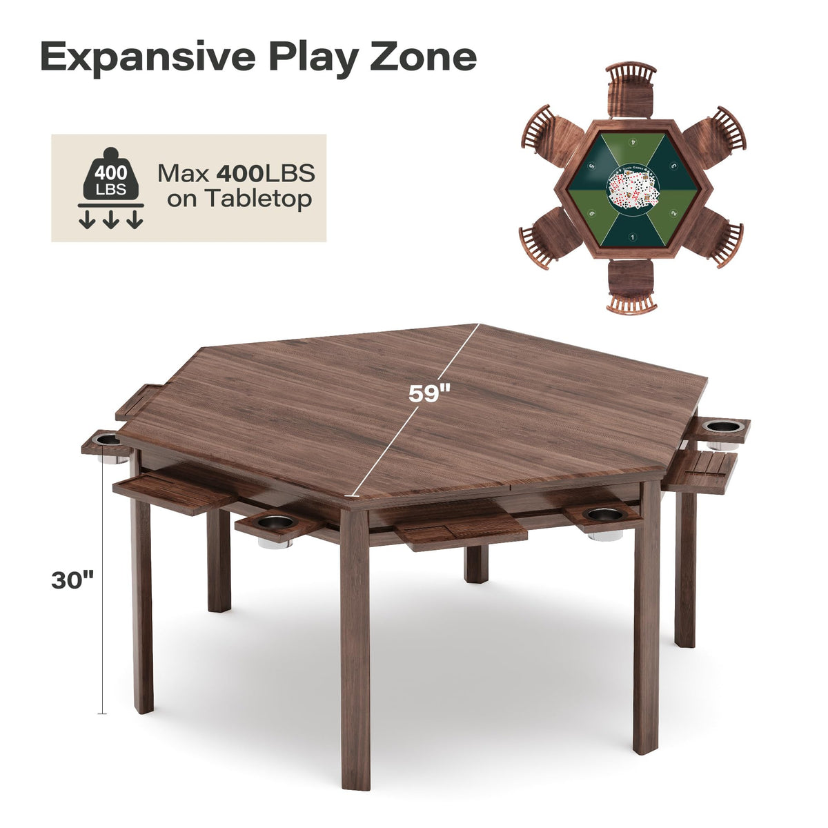 Hexagon Gaming Table for 6 Players with Storage