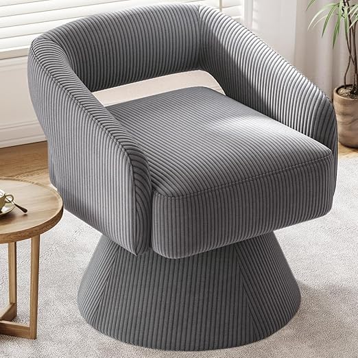 Grey Corduroy Swivel Barrel Chair with Arms