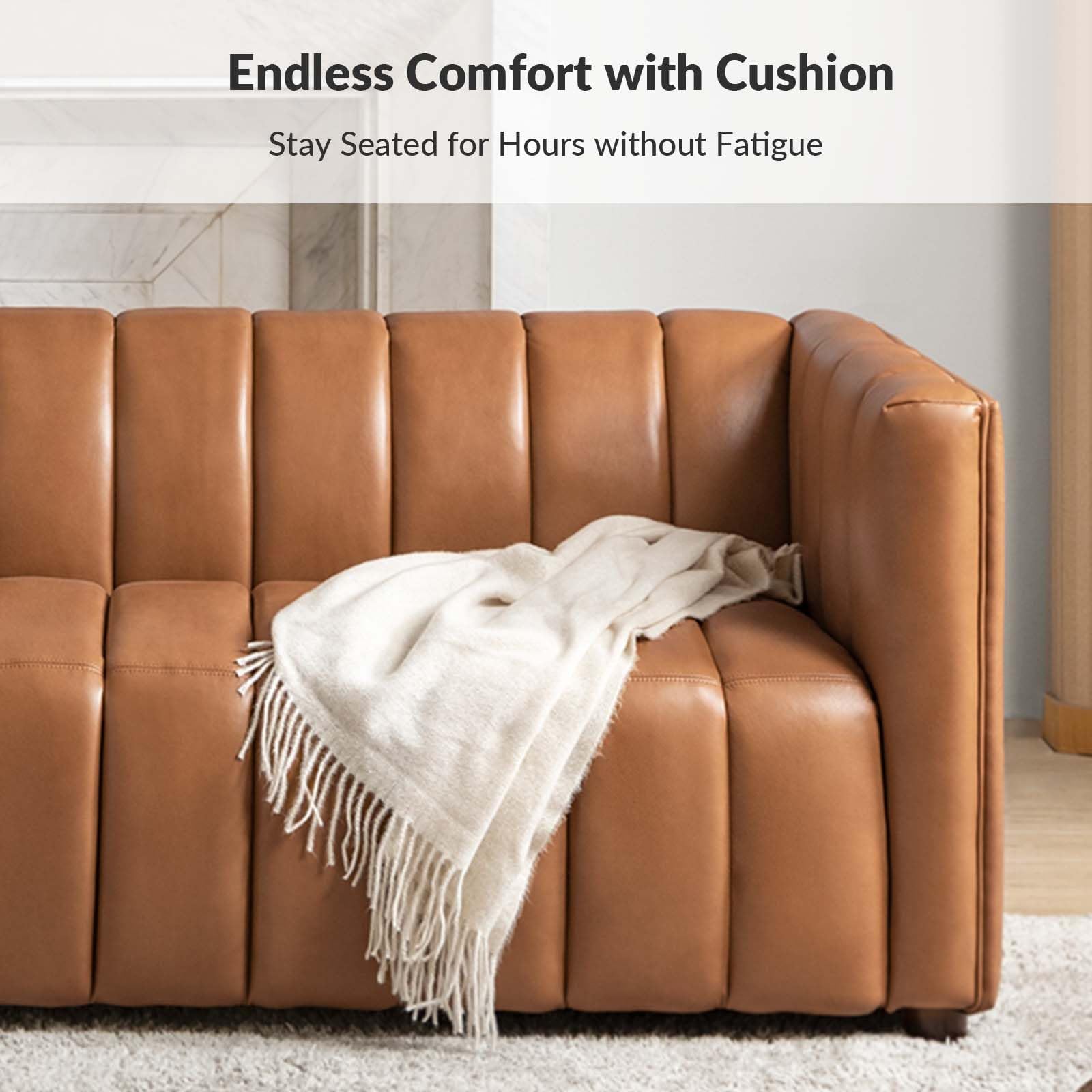 83" Genuine Leather Channel Tufted Sofa