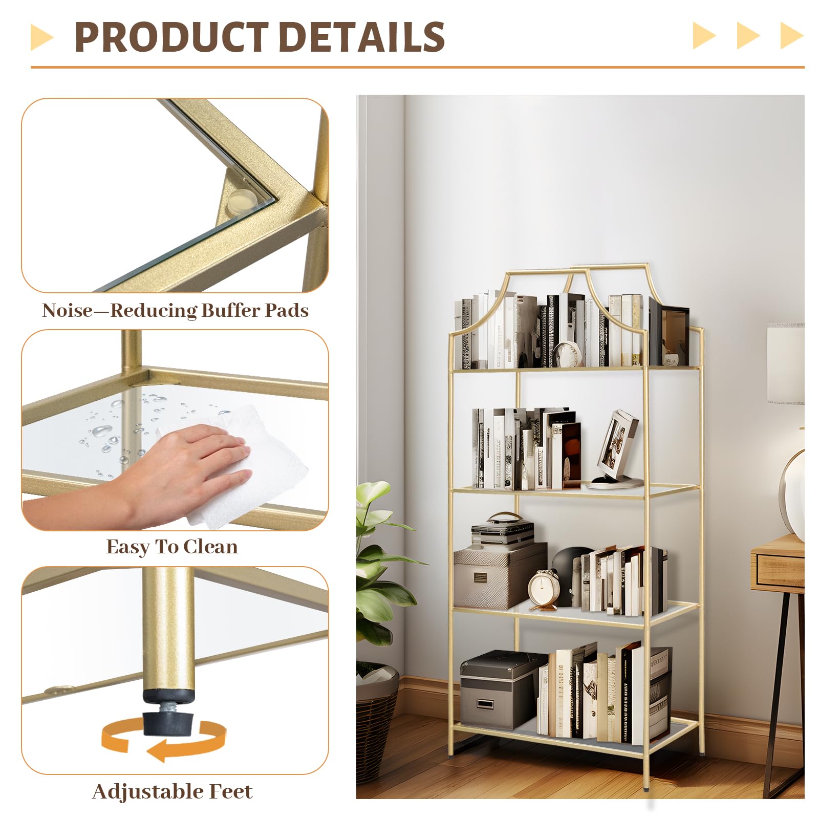 4 Tier Metal Bookshelf Tall Storage Display