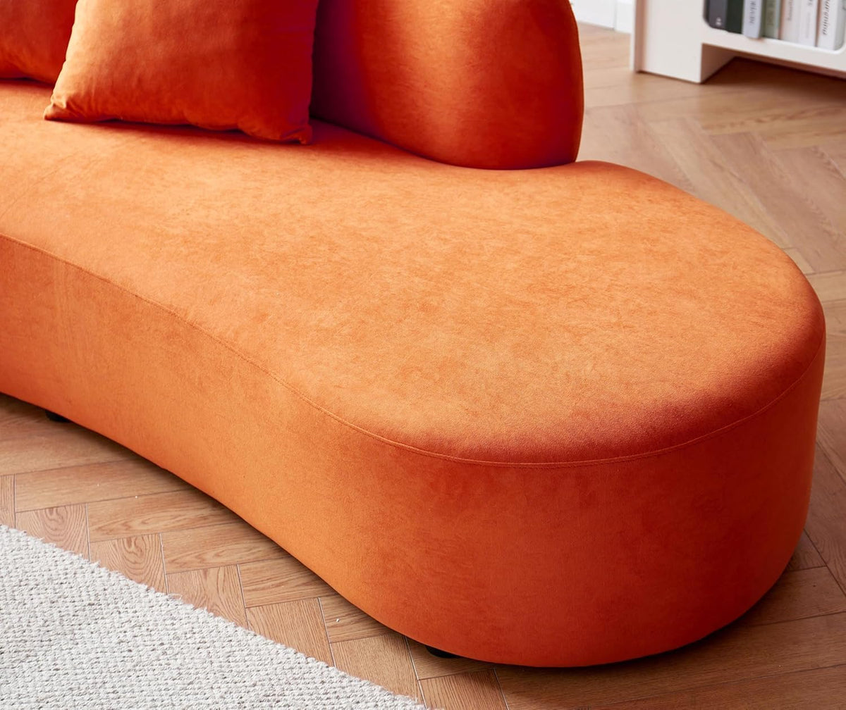 90" Curved Velvet Sofa with Throw Pillows