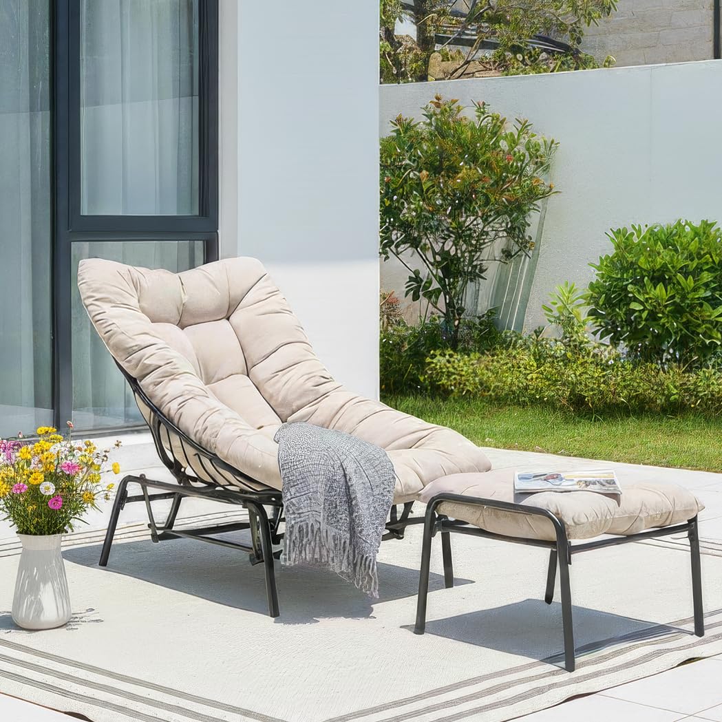 Lounge Chair with Ottoman - Metal Frame Rocking Glider Set with Cushions