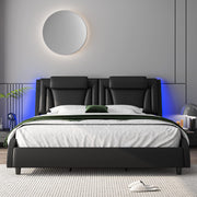 Modern Upholstered Platform Bed Frame with Adjustable LED Headboard - Queen