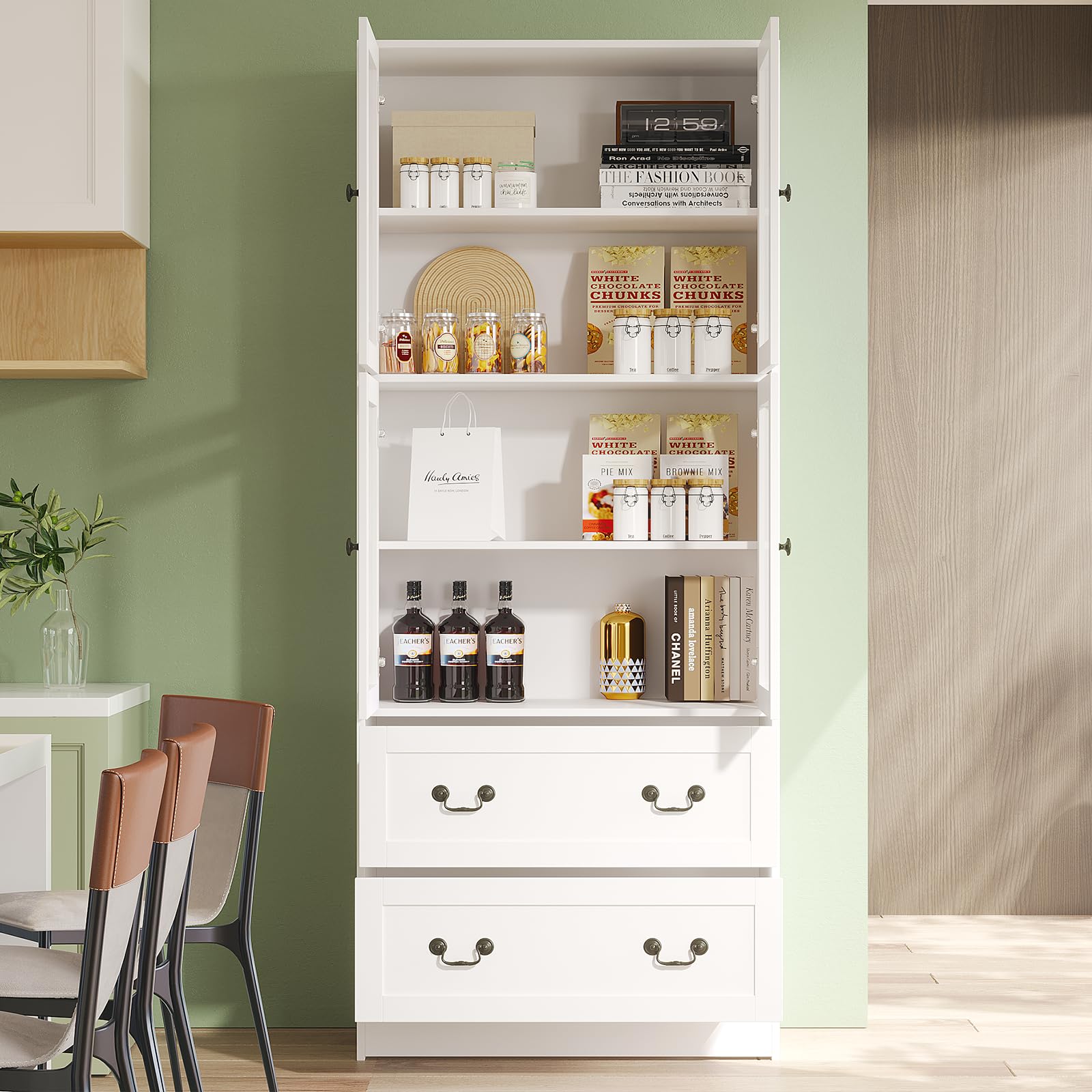 78.7" Bookcase with Glass Doors and Drawers
