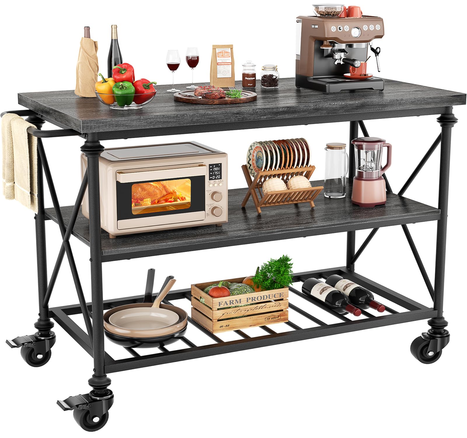 3-Tier Kitchen Island Cart with Wheels