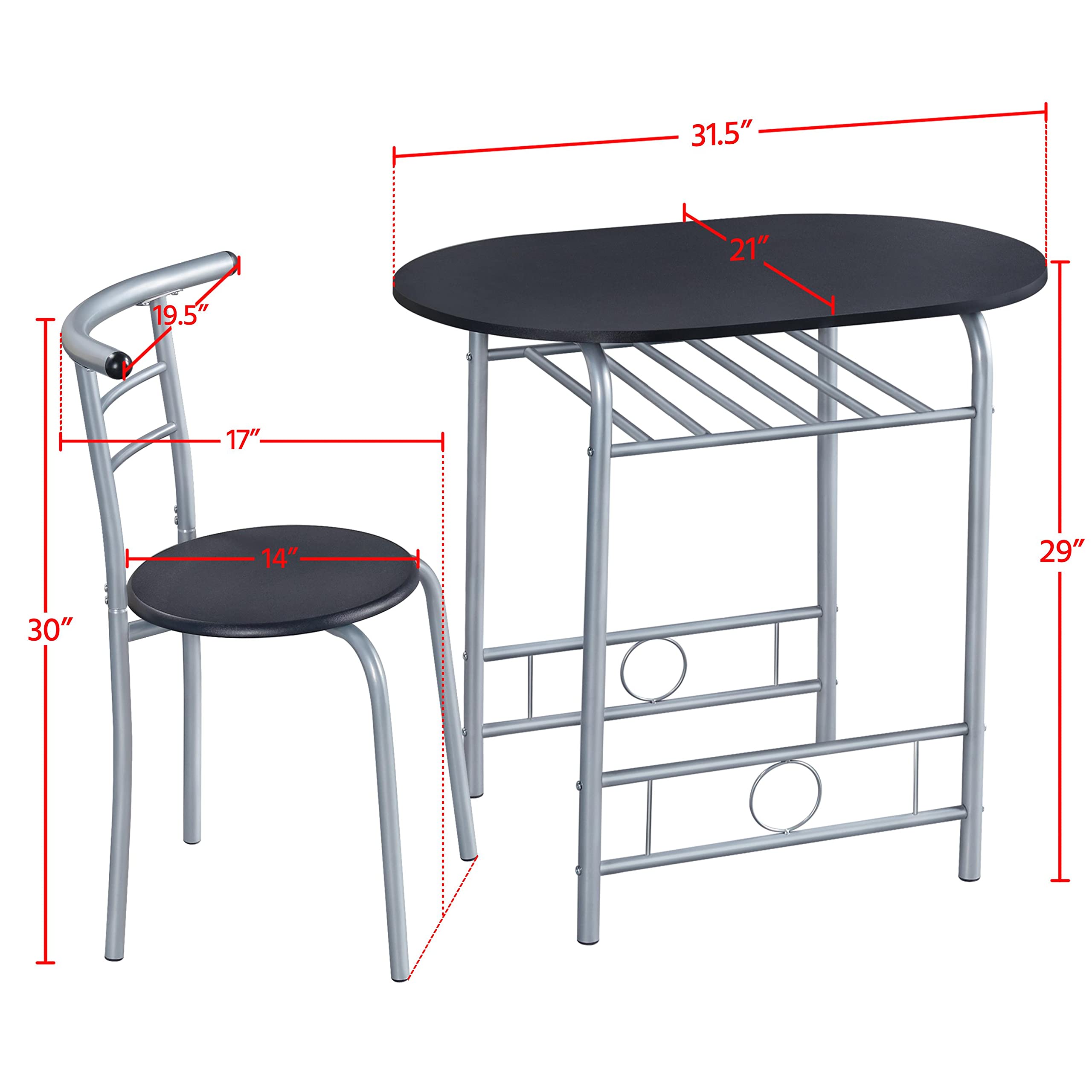 3 Piece Kitchen Dining Table Set with Storage Shelf