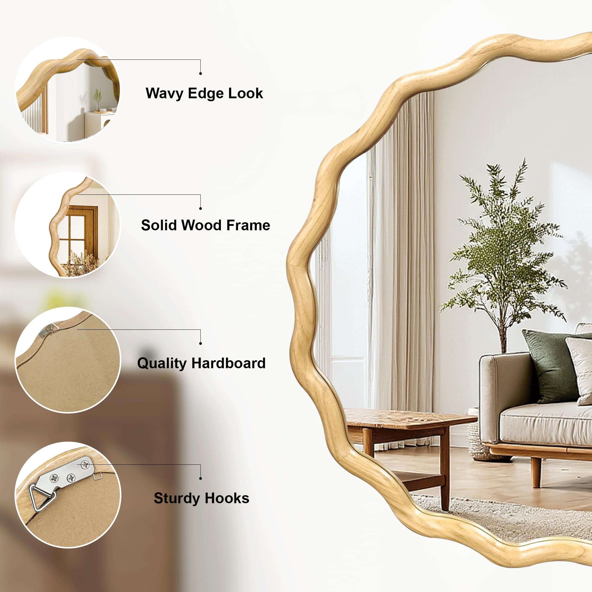 24" Wavy Round Wood Mirror
