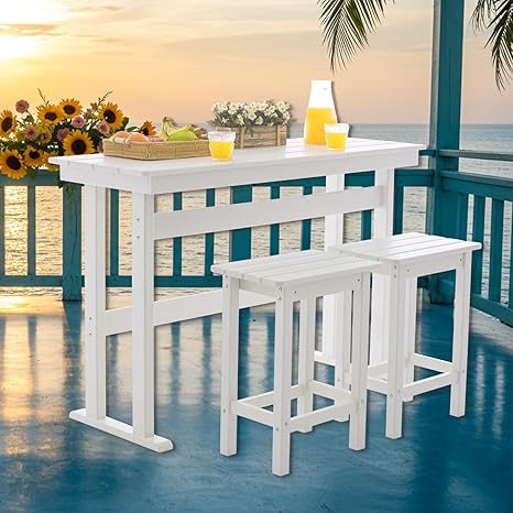 3 Piece HDPE Outdoor Bar Set with Stools
