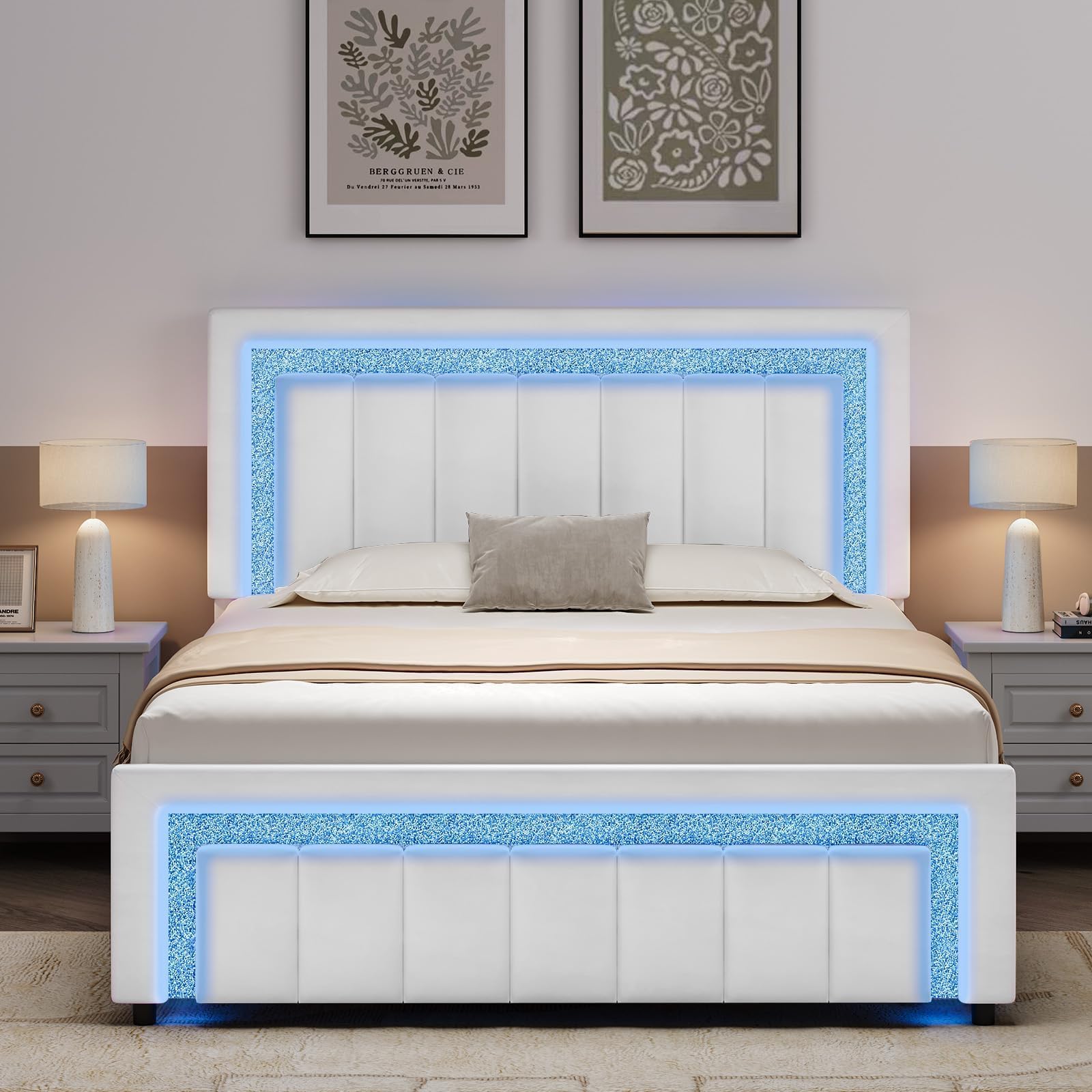 Queen LED Bed Frame with Diamond Tufted Headboard