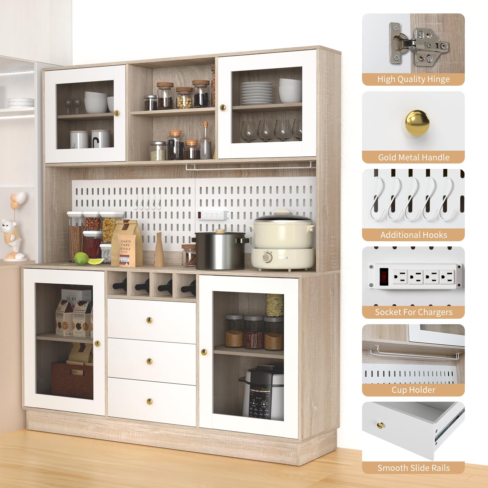 Tall Kitchen Hutch Cabinet with Storage