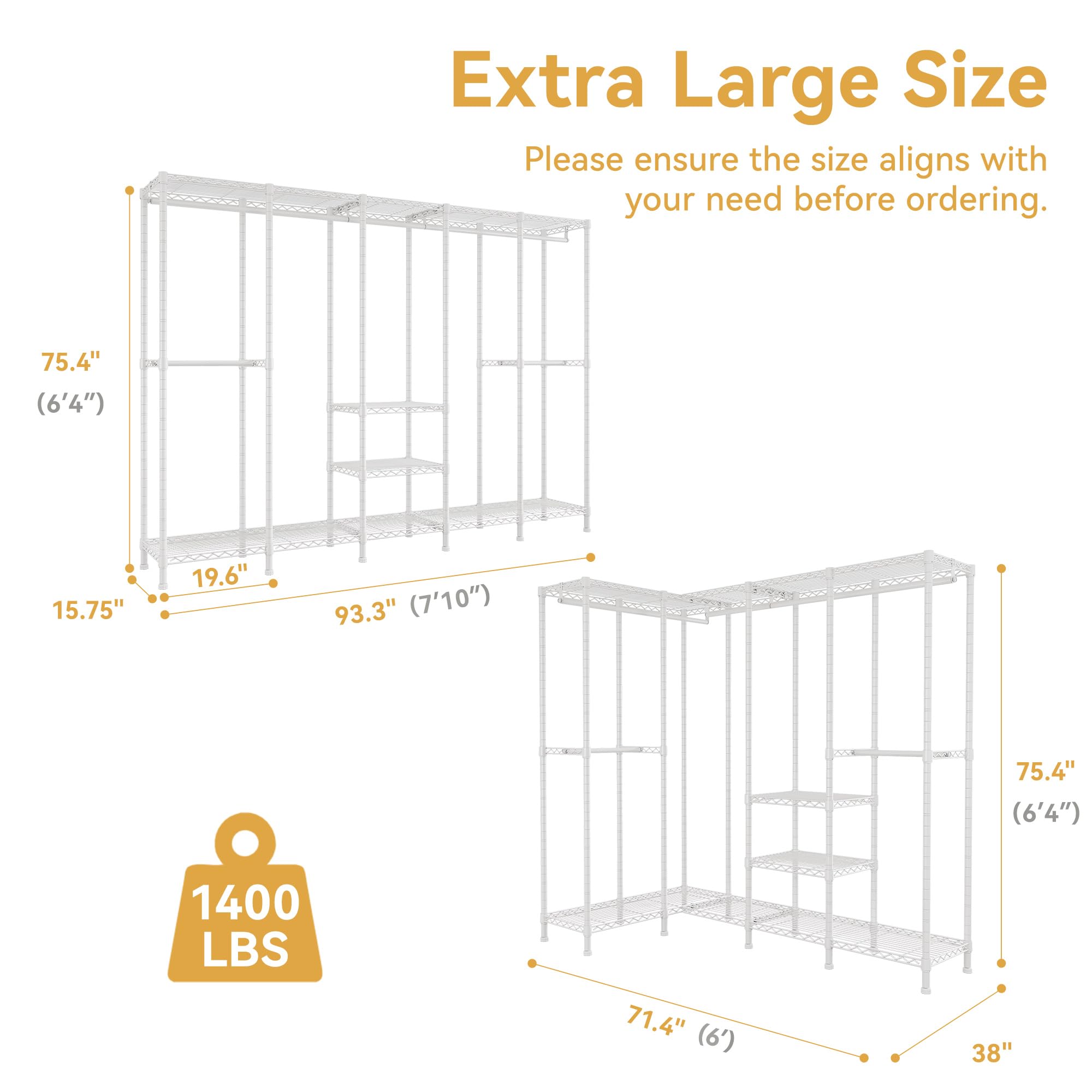 Extra Large Heavy Duty Clothes Rack with Adjustable Shelves