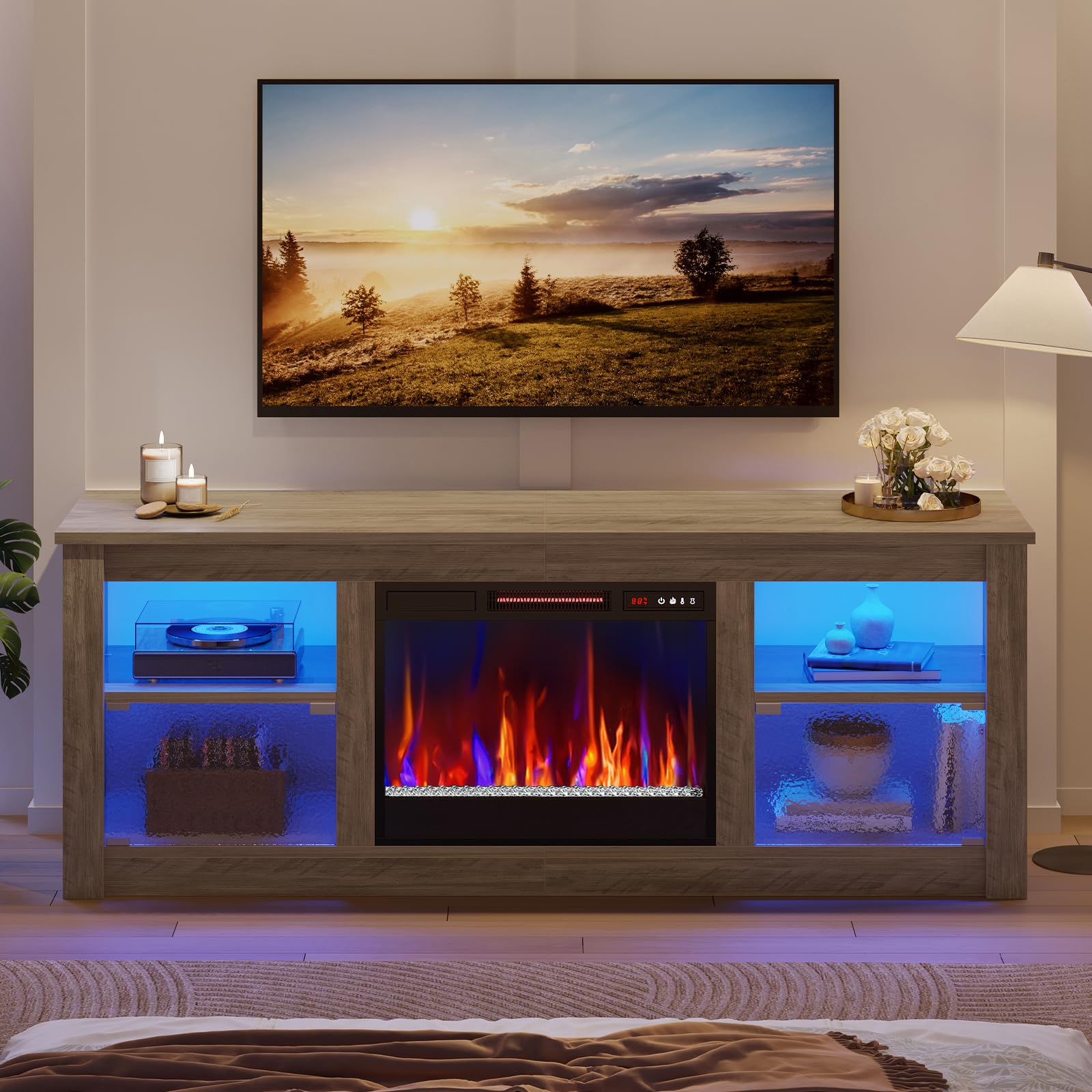 63" Fireplace TV Stand with RGB LED