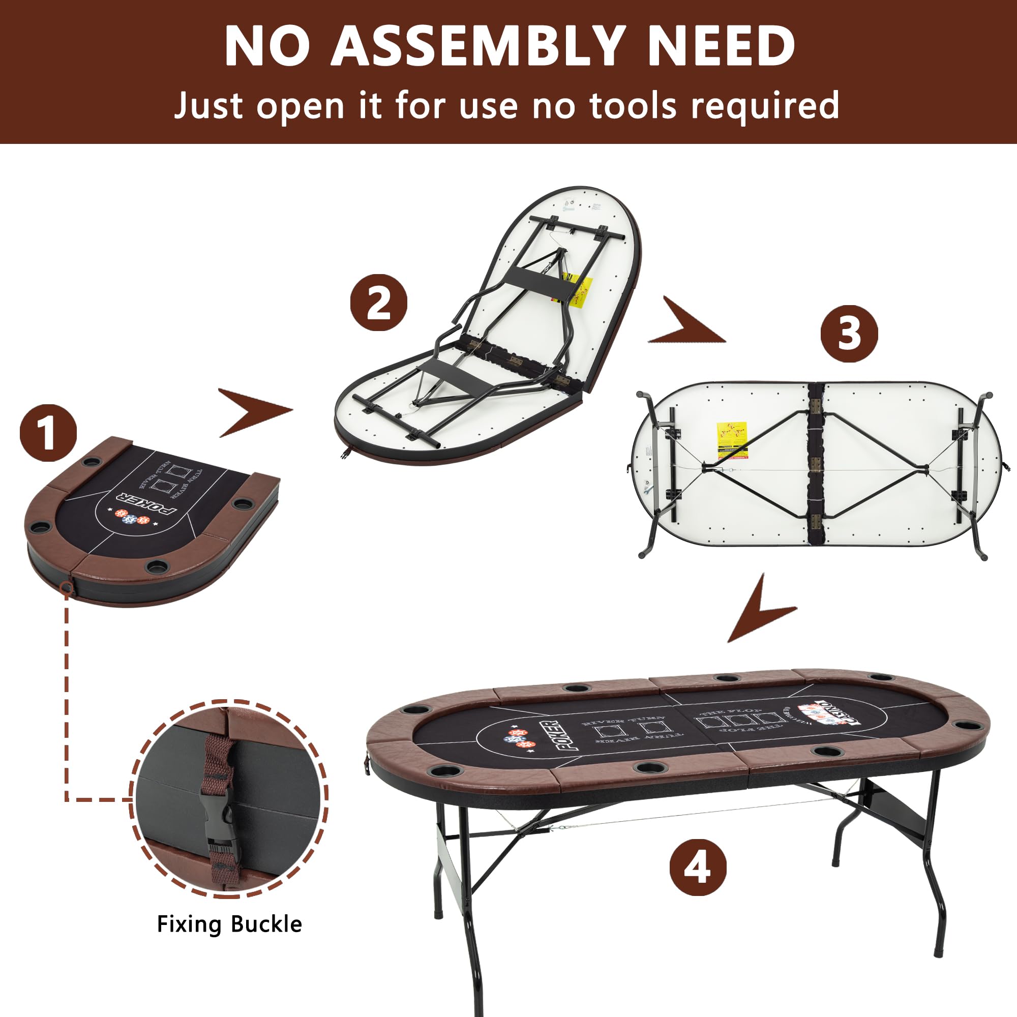 8 Player Folding Poker Table with Cup Holders
