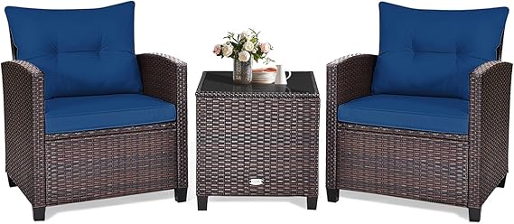 3 Piece Patio Furniture Set with Cushions