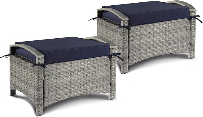 Wicker Outdoor Ottoman Set with Removable Cushions