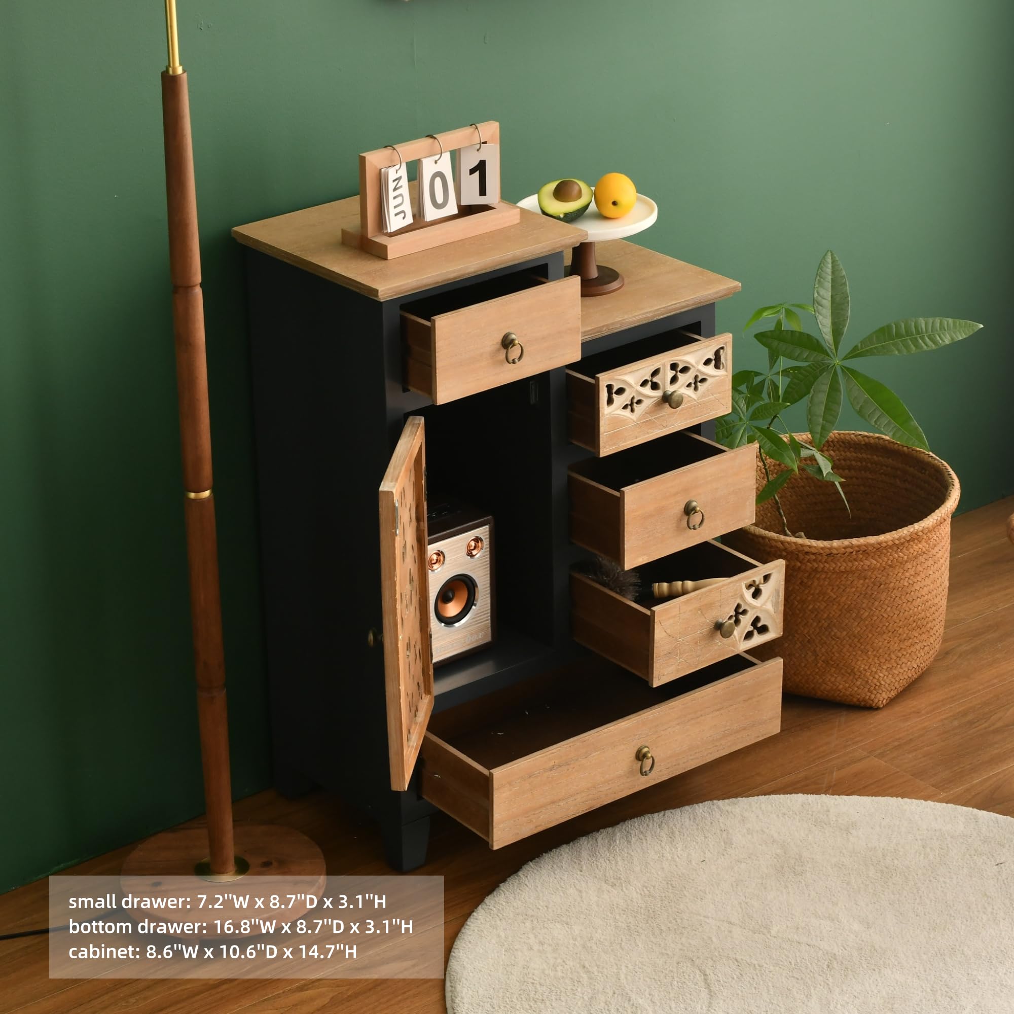 Farmhouse Accent Chest with Carved Door and 5 Drawers