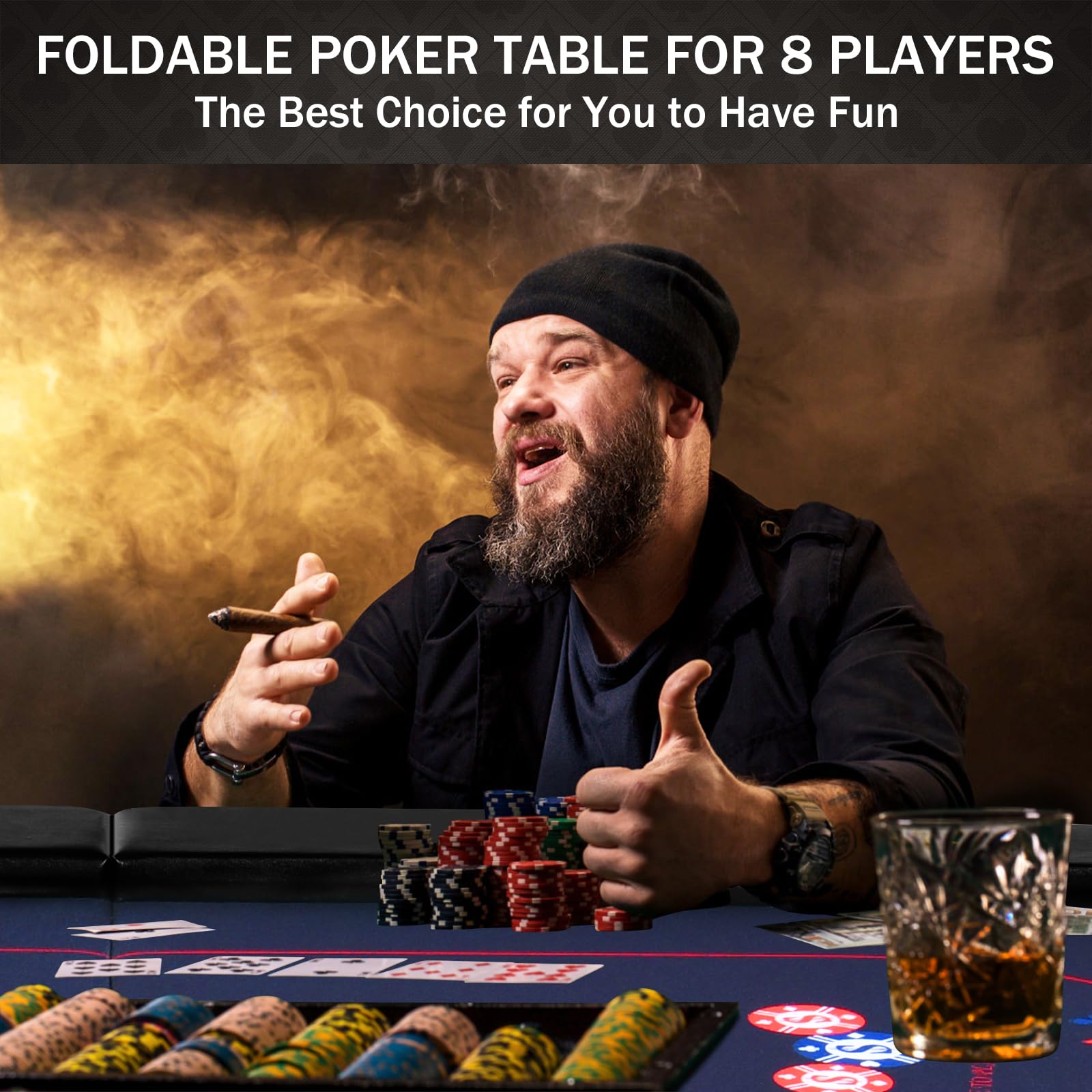 Foldable 8-Player Poker Table with Padded Rails
