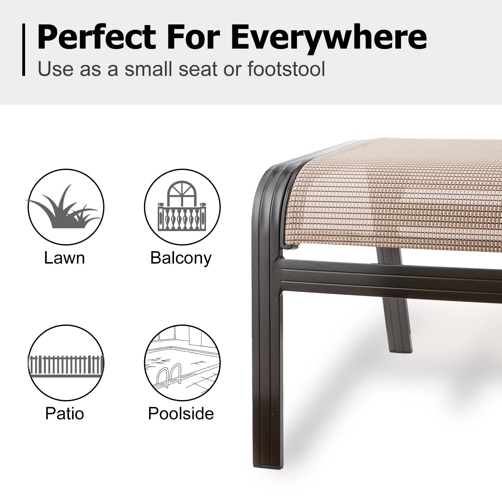 Outdoor Ottoman Set of 2 - Textilene Aluminum Footstools