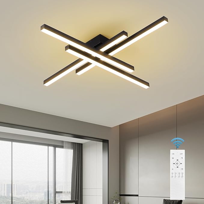 Modern Sputnik Ceiling Light with Remote - 43.3" Dimmable LED Fixture