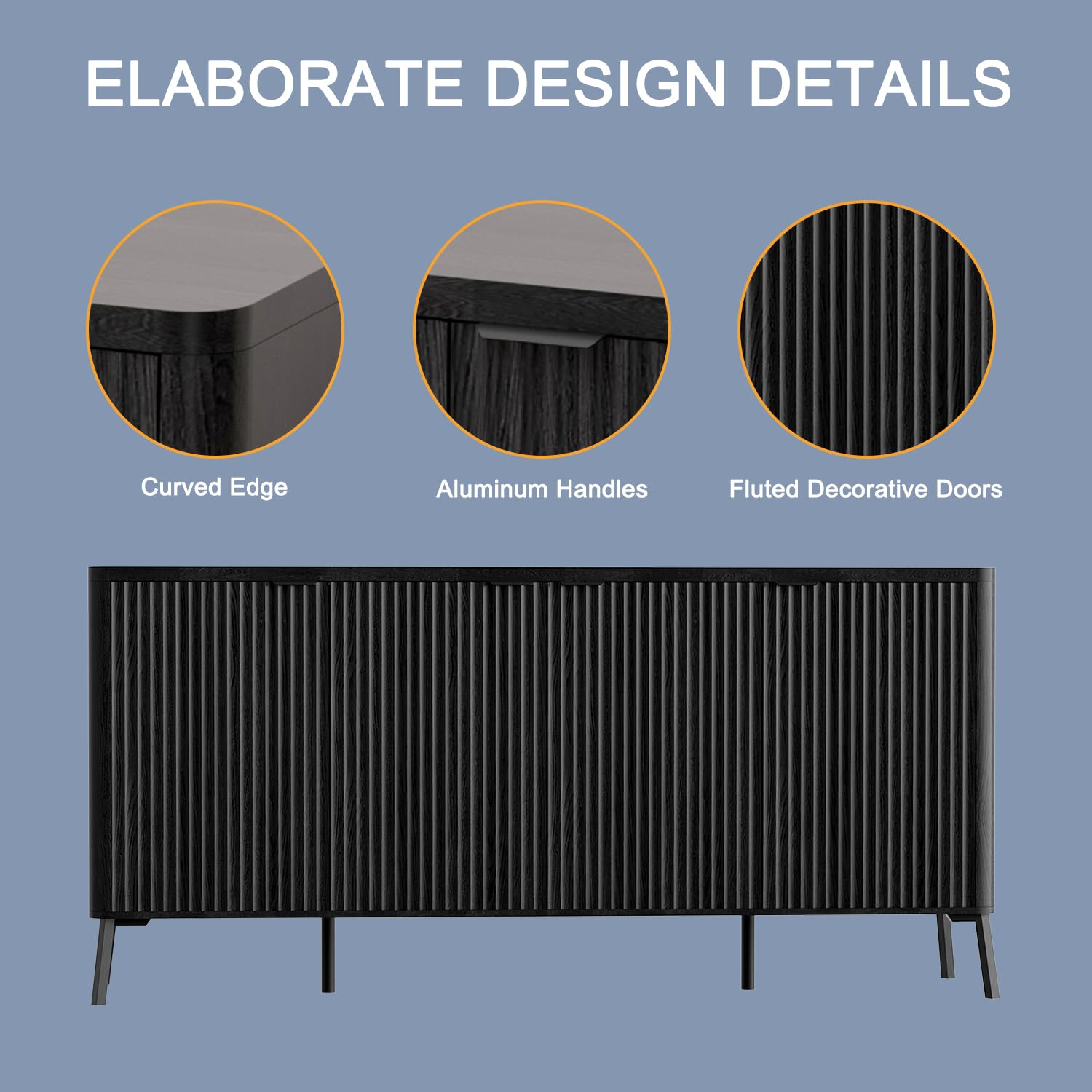 63" Fluted Sideboard Cabinet with Storage