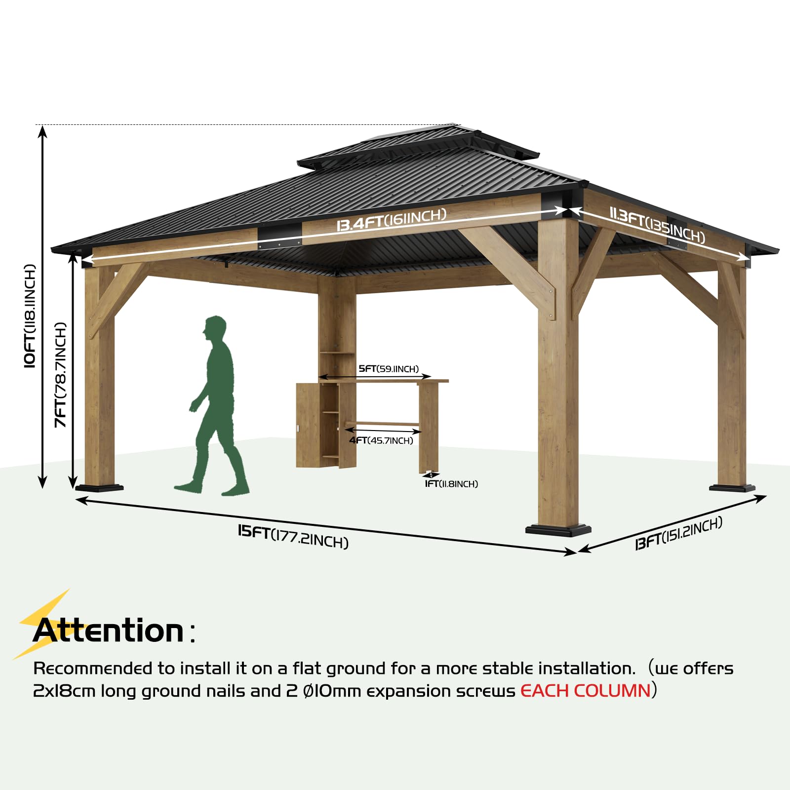 13x15 Hardtop Gazebo with Storage Bar Counter