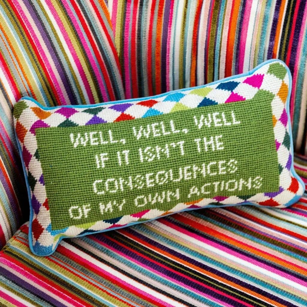 Needlepoint Decorative Throw Pillow - Well Well Well