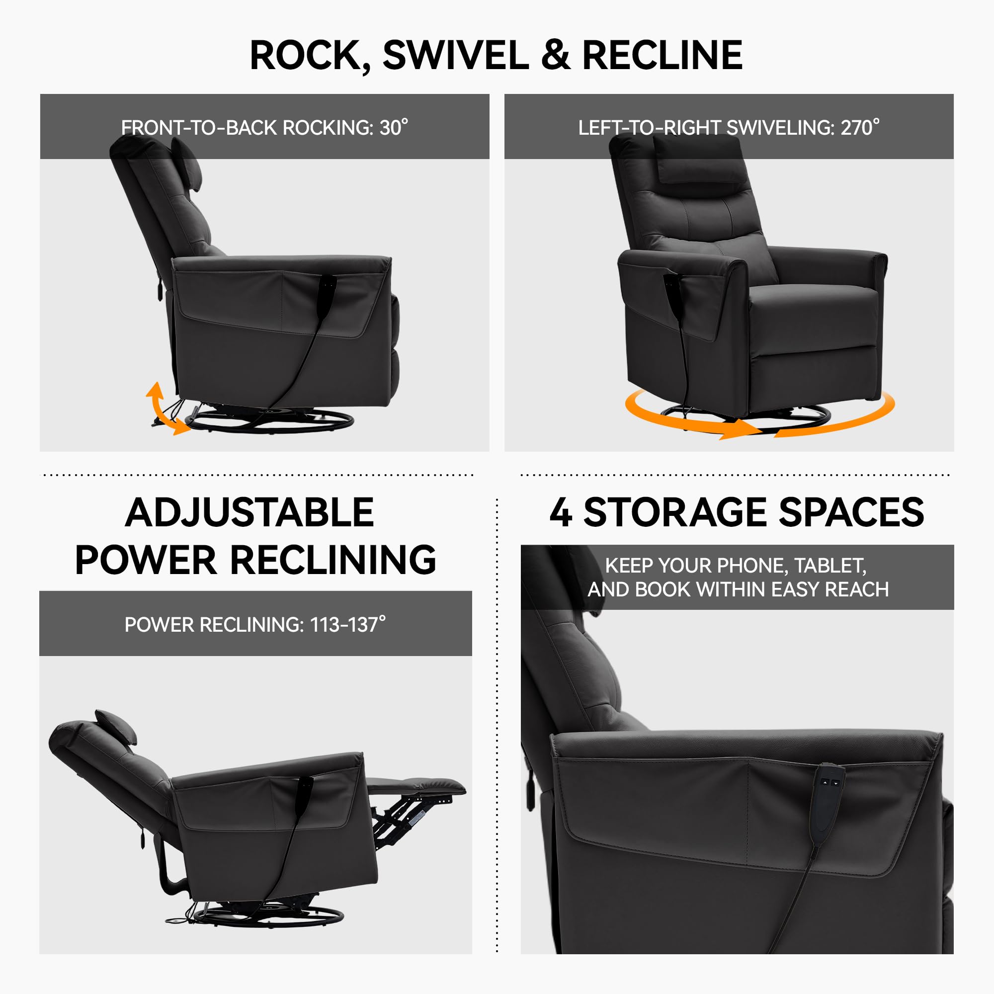 Genuine Leather Power Rocker Recliner Chair