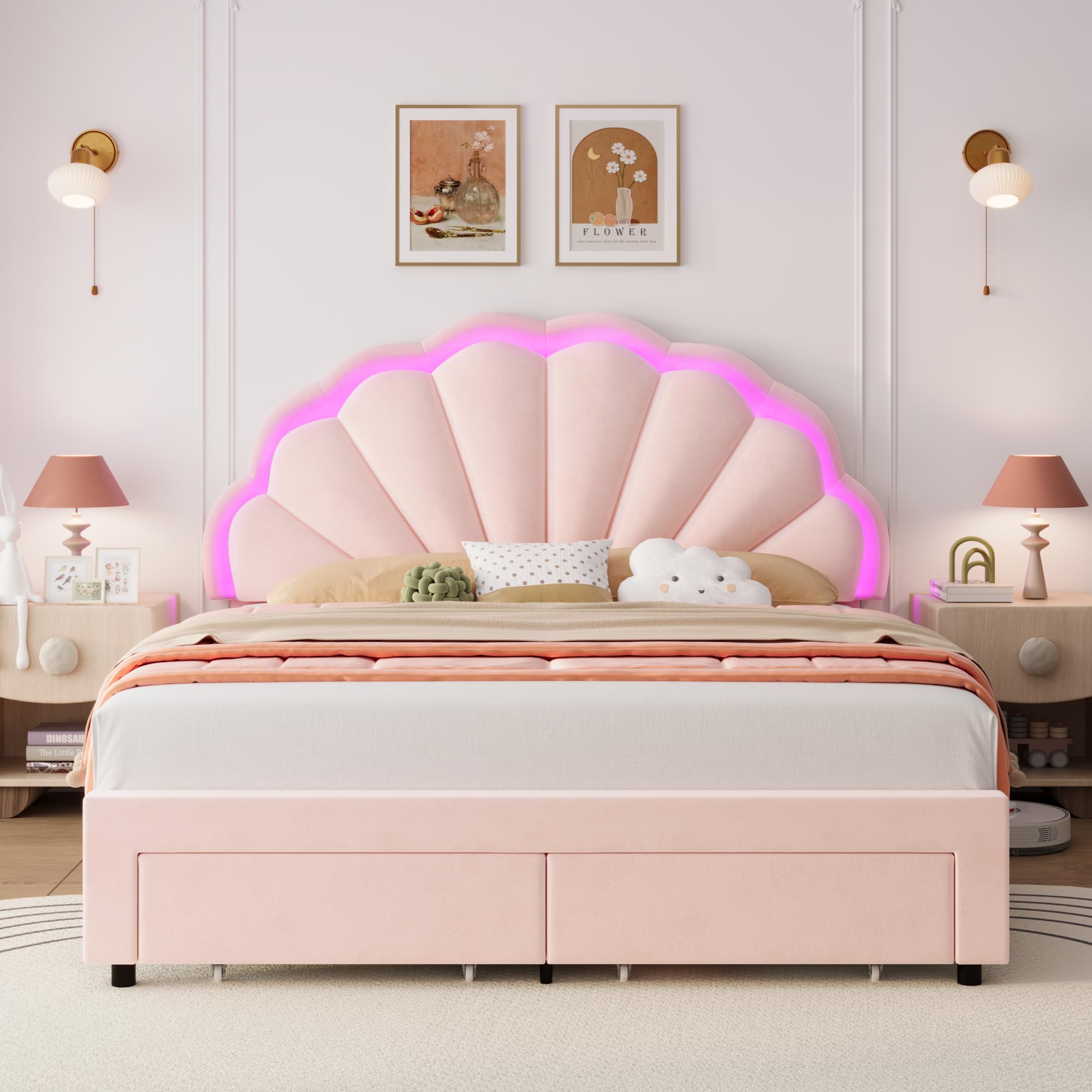 Queen LED Platform Bed with Storage