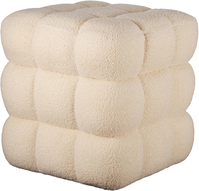 White Square Ottoman 17 Inch Cube Pouf Footstool