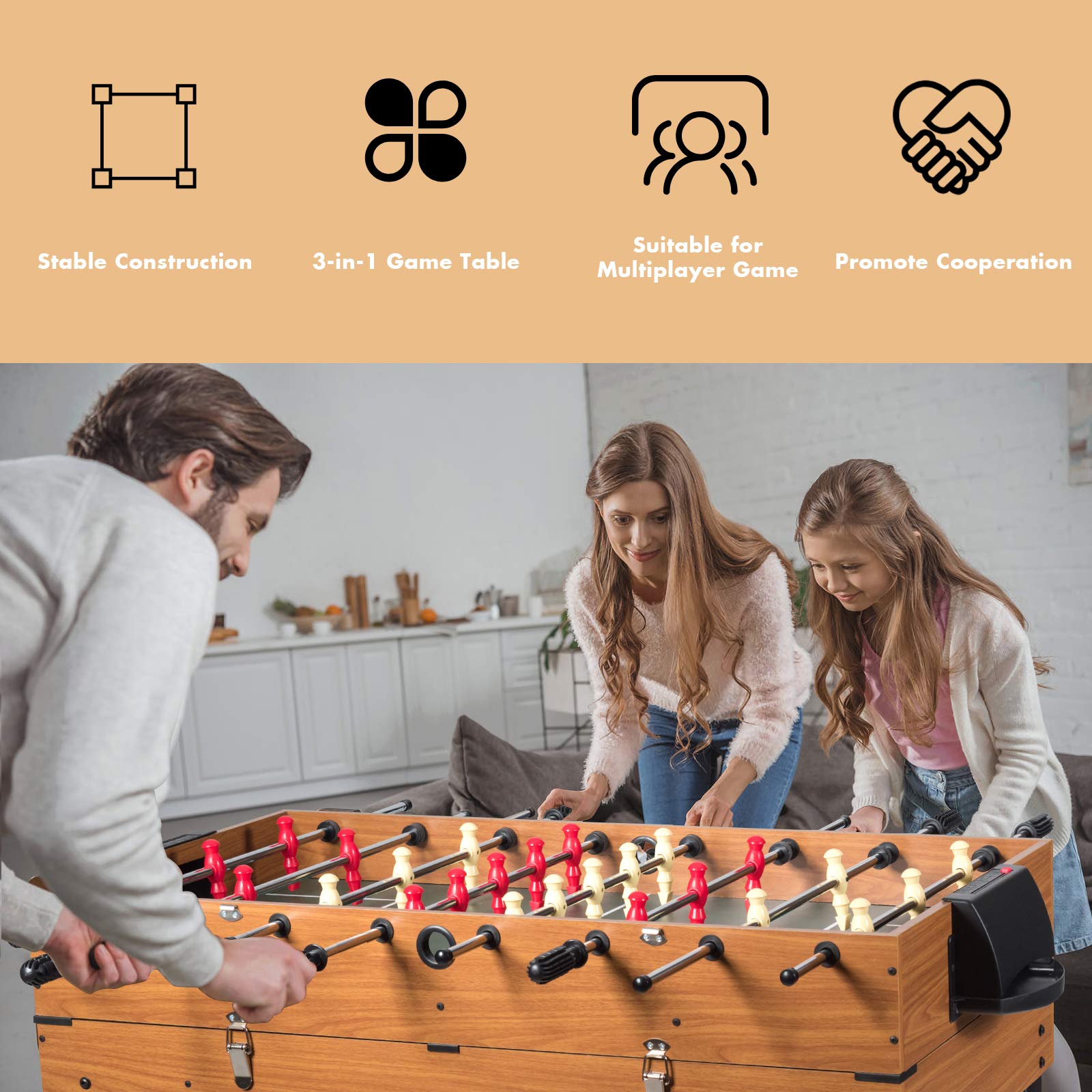 3-in-1 Multi Game Table with Foosball, Hockey & Billiards