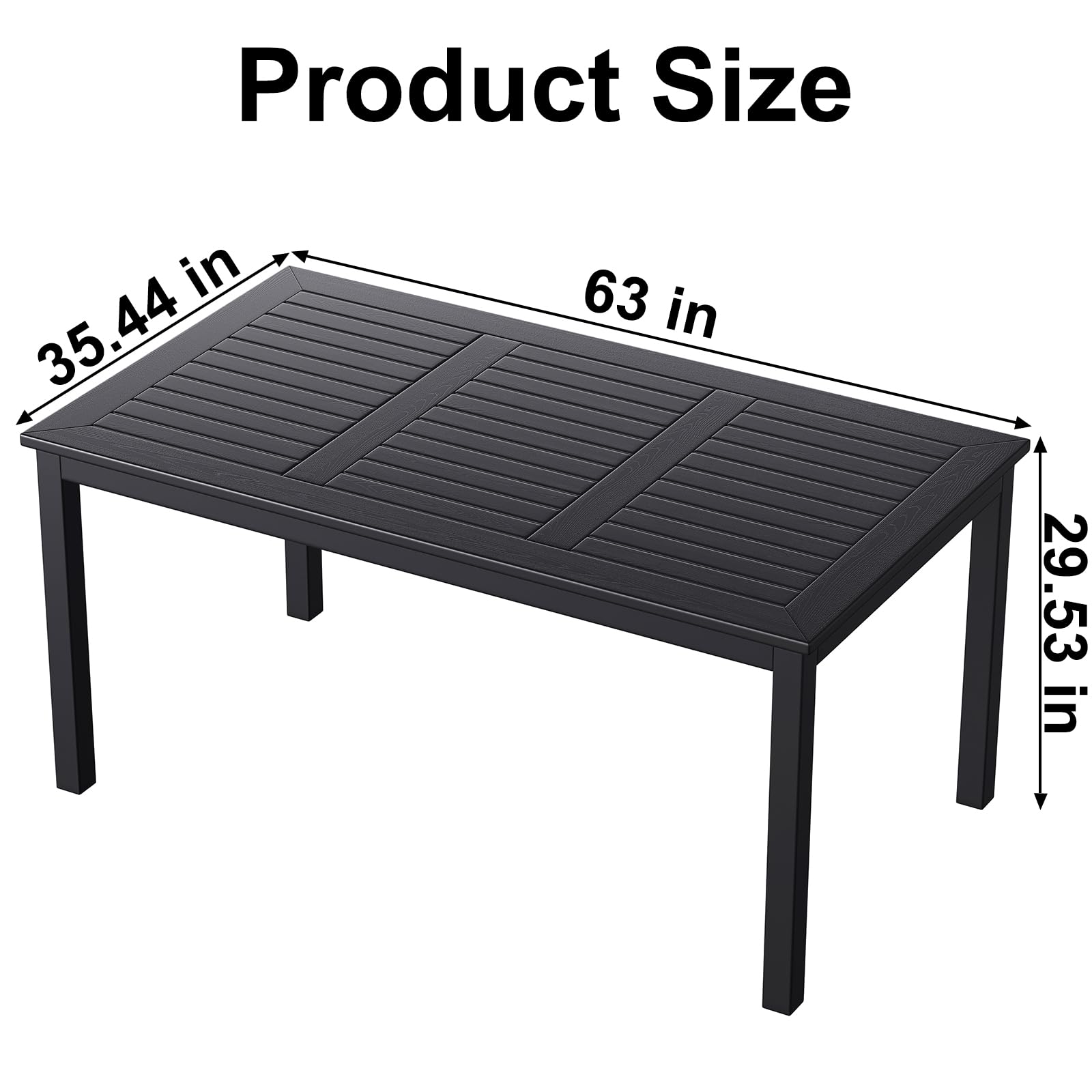 Outdoor Dining Table for 6 Rectangle Weather-Resistant Black