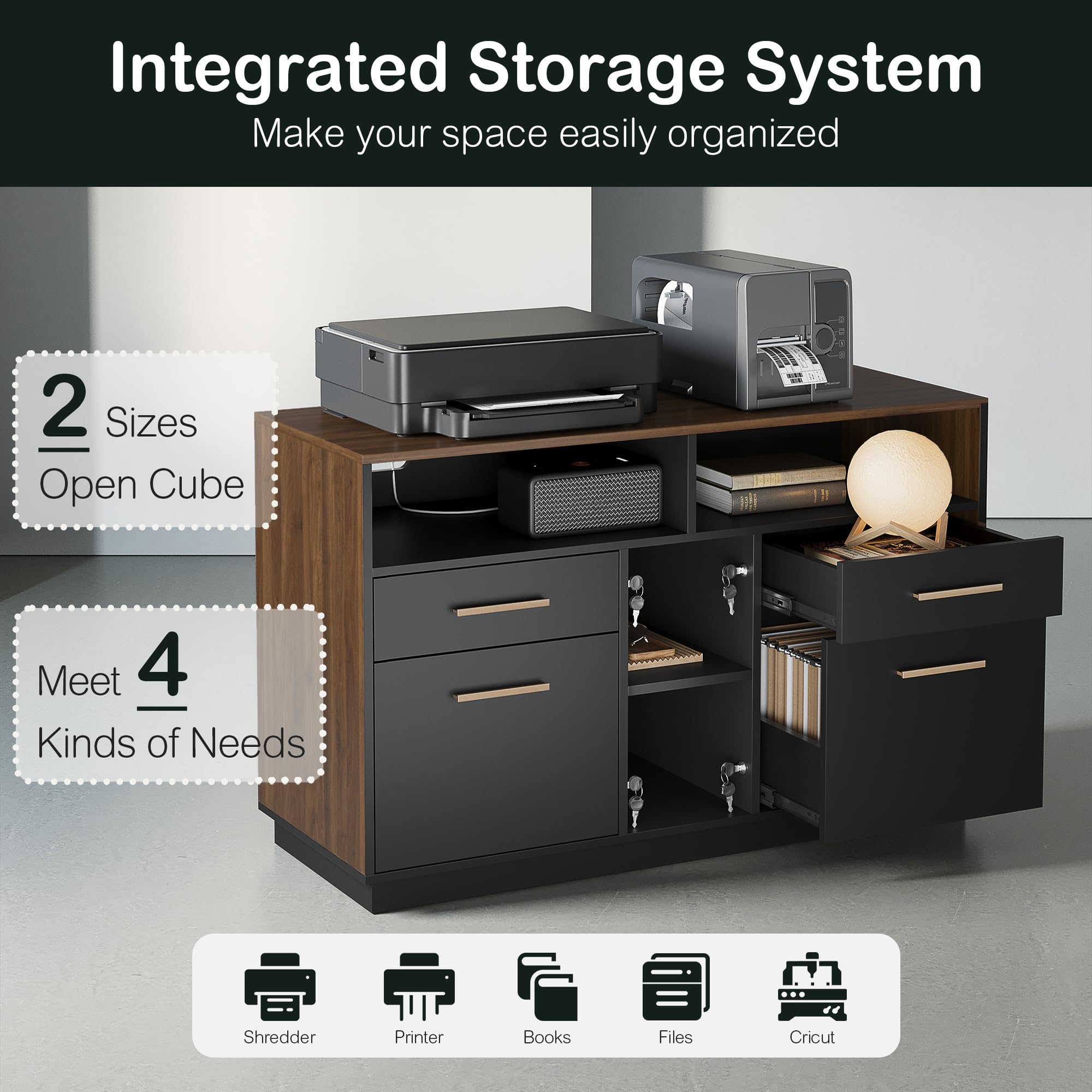 4 Drawer Lateral File Cabinet with Lock & Power Strip