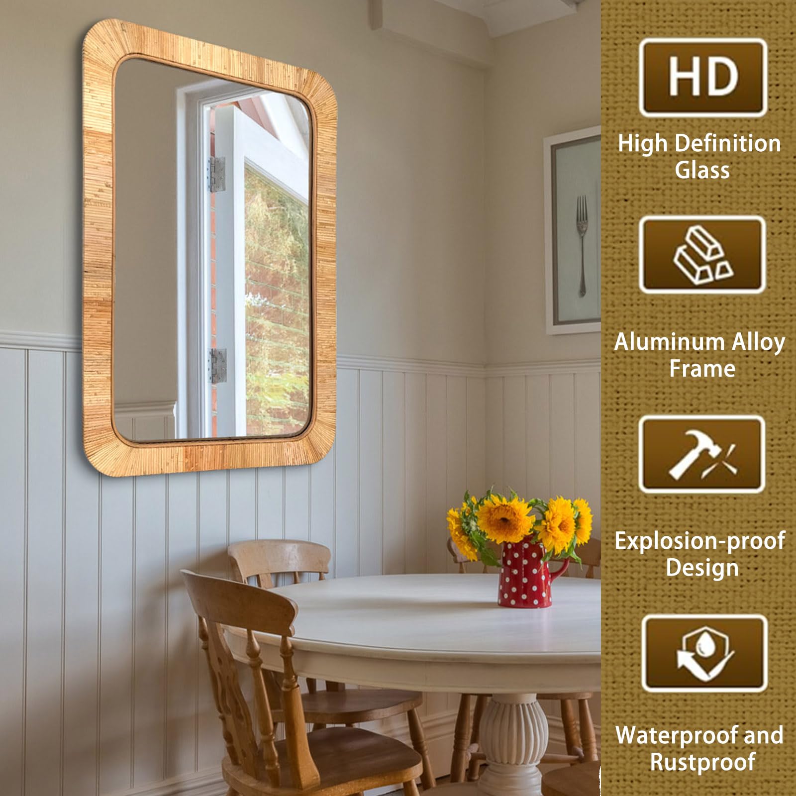 Rattan Rectangular Mirror 24x36