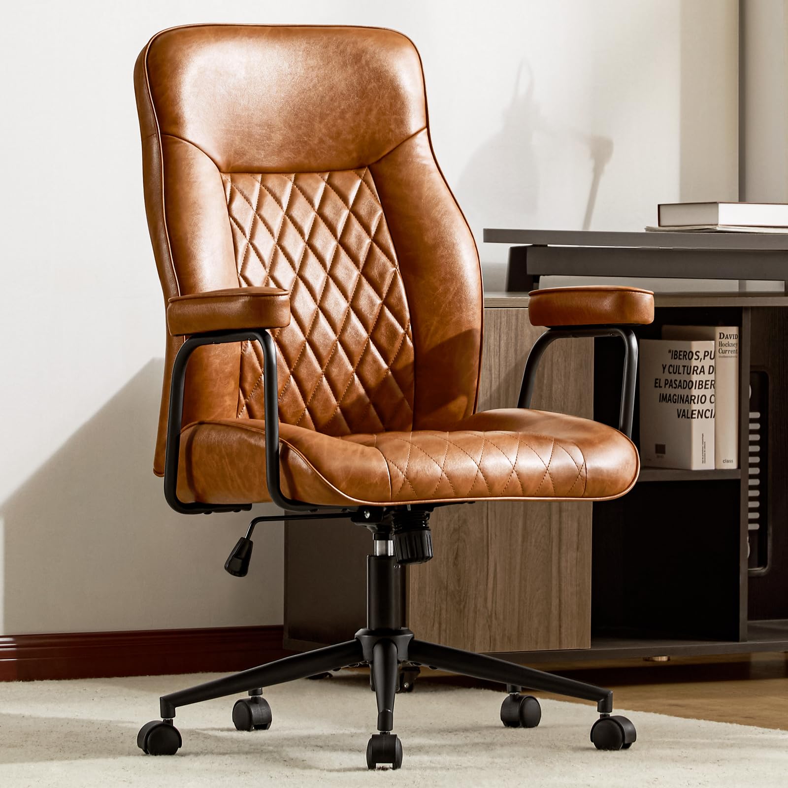 Leather Mid-Back Office Chair with Lumbar Support