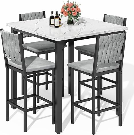 5-Piece Counter Height Dining Set with Upholstered Chairs
