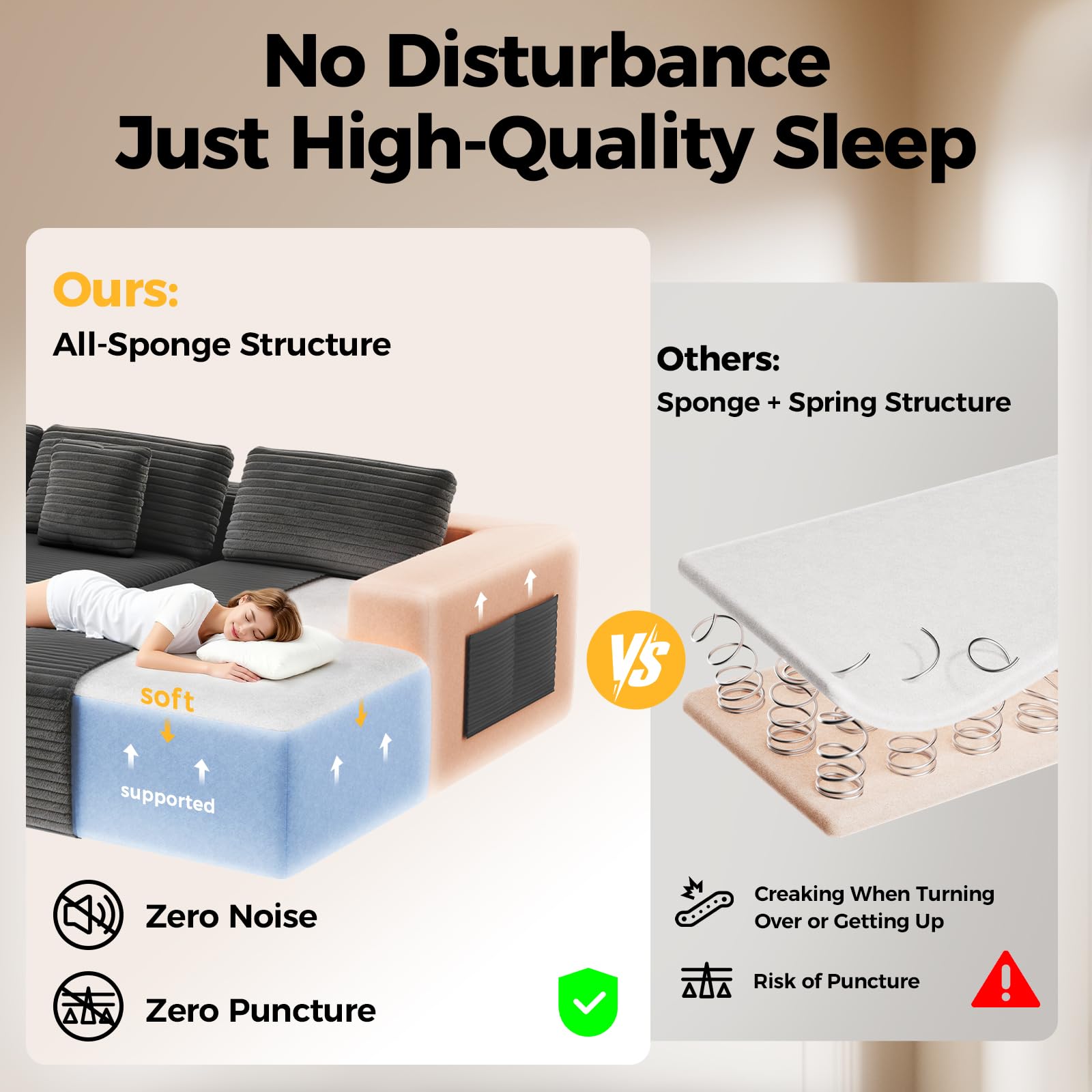 108" Cloud Sectional Sofa with Deep Seat and Storage