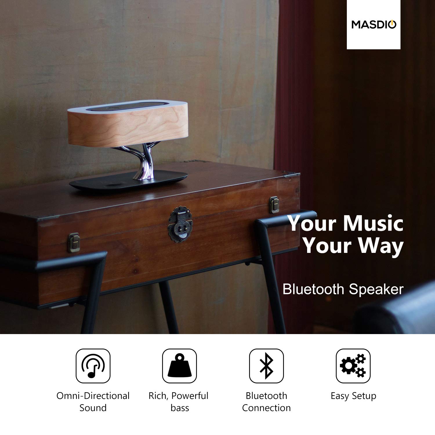 Bedside Lamp with Bluetooth Speaker and Wireless Charger