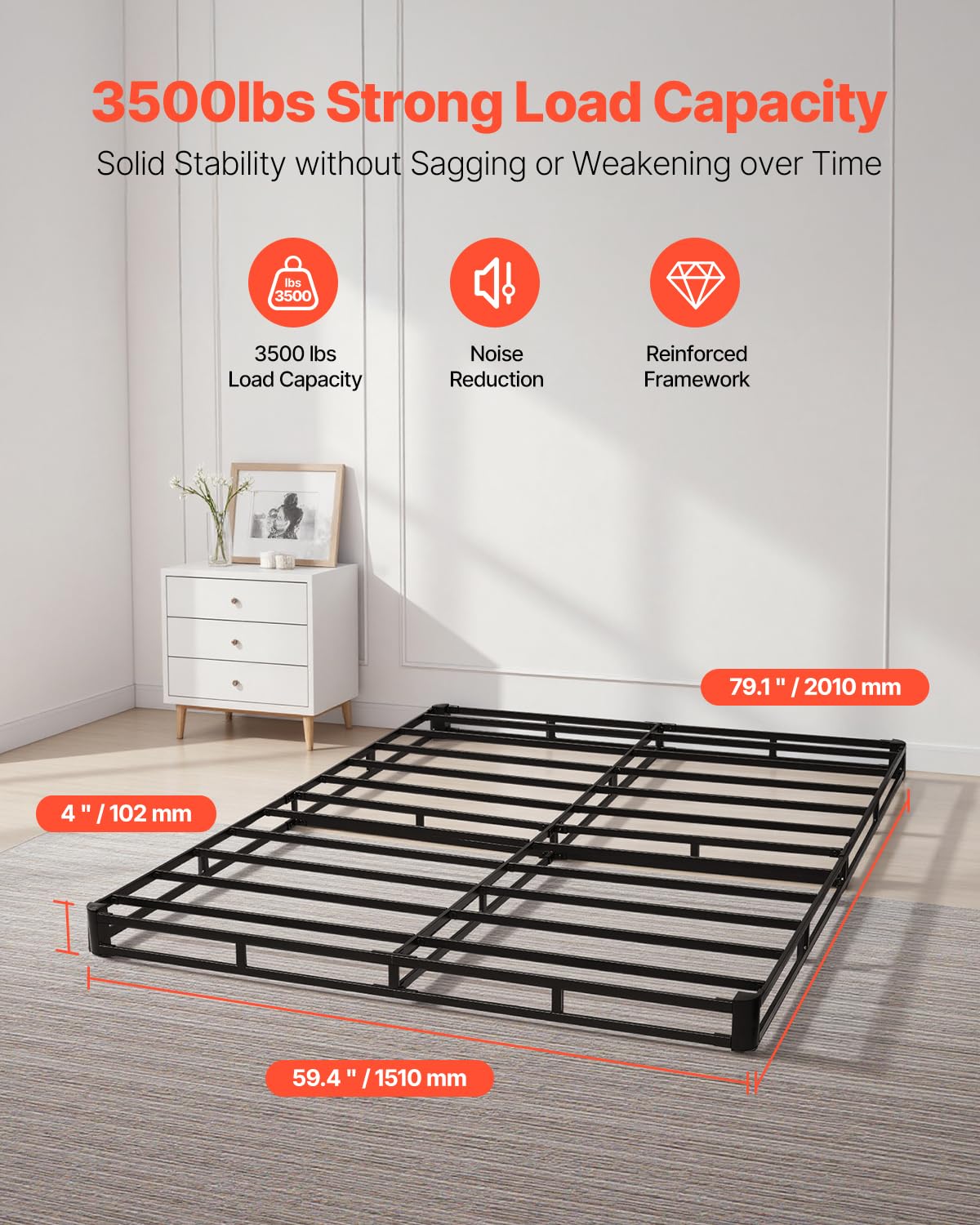 Box Spring Queen Size Bed Frame with Washable Fabric