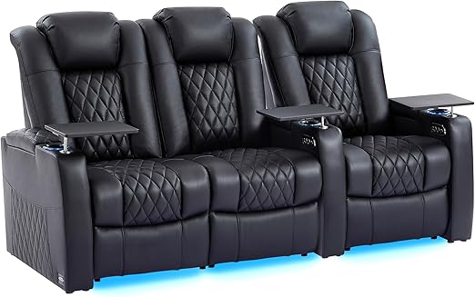 Home Theater Seating Row of 4 - Top Grain Leather Power Recliner