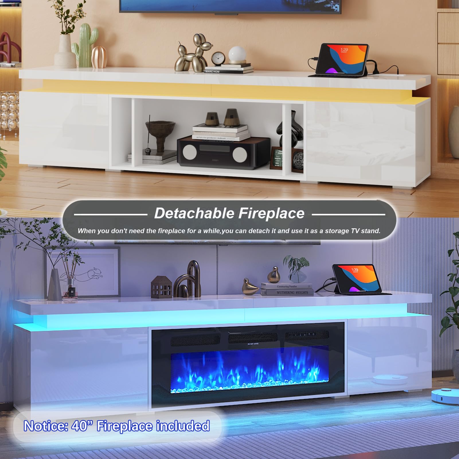 71" LED TV Stand with 40" Electric Fireplace