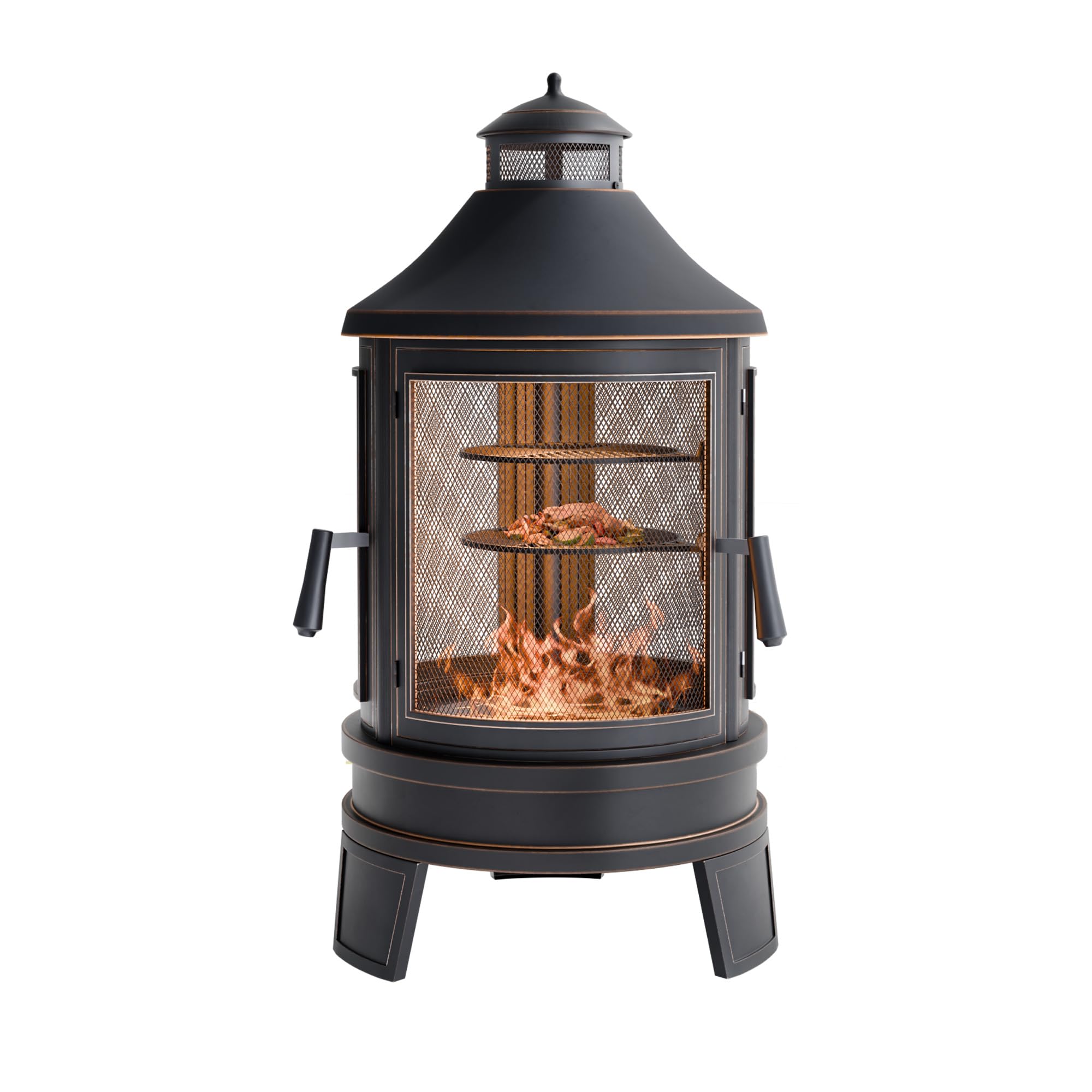 24 Inch Metal Outdoor Fire Pit Wood Burning Chiminea with Grill Tray