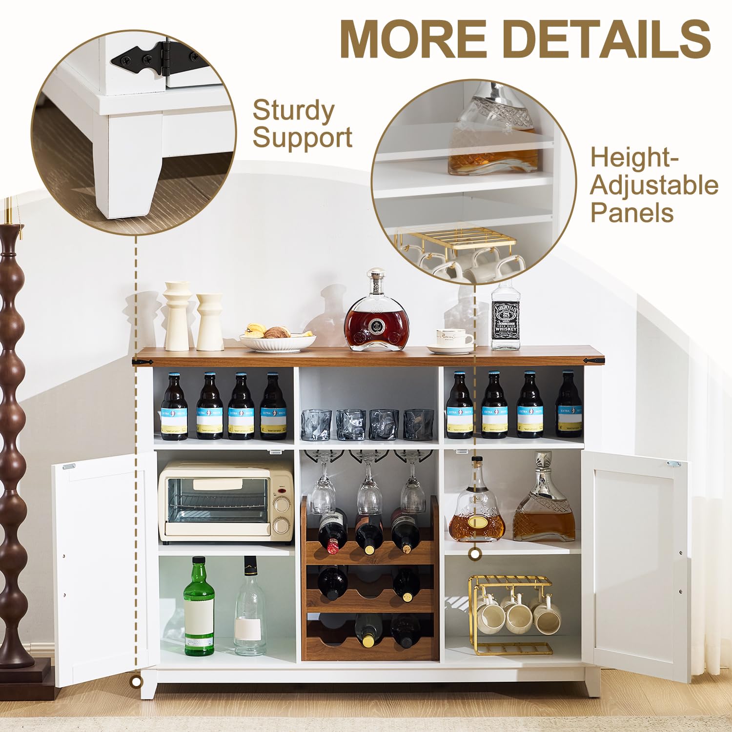 Farmhouse Wine Bar Cabinet with Detachable Wine Rack