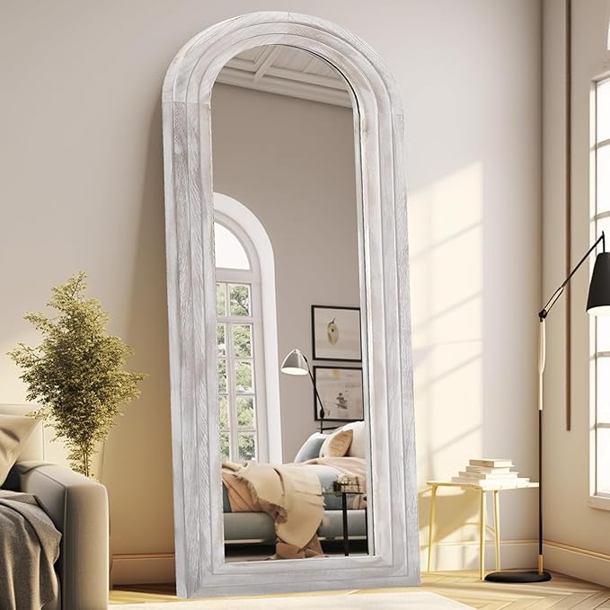 Arched Full Length Mirror with Solid Wood Frame